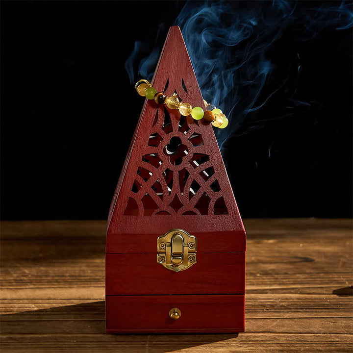 Buddha Stones Natural Wood Square Ritual Box Purification Incense Burner - image 2