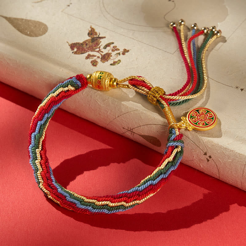 Buddha Stones Multicolor Rope Energy Enamel Om Mani Padme Hum Charm Bracelet - Multicolor Bracelet (Wrist Circumference: 6.7–7.1 in/17–18 cm) - image 0