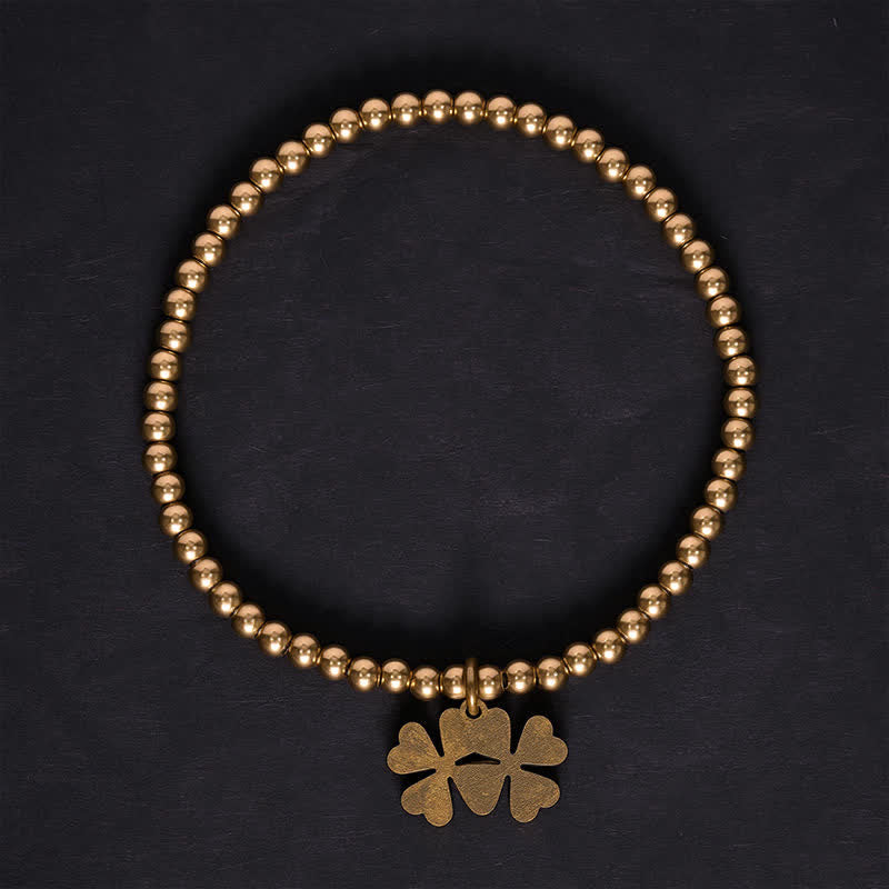Buddha Stones Copper Beads Four-Leaf Clover Charm Luck Bracelet - image 2