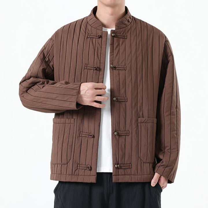 Buddha Stones Fall Winter Casual Tang Style Frog Button Solid Men's Jackets With Pocket - image 2