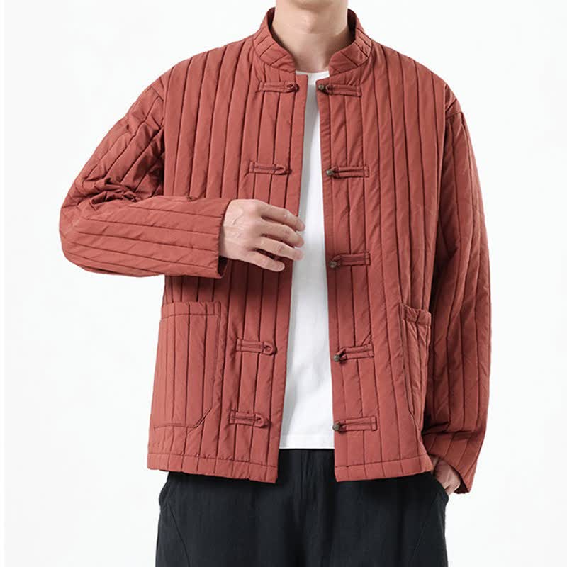 Buddha Stones Fall Winter Casual Tang Style Frog Button Solid Men's Jackets With Pocket - image 18