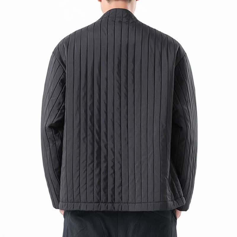 Buddha Stones Fall Winter Casual Tang Style Frog Button Solid Men's Jackets With Pocket - image 11