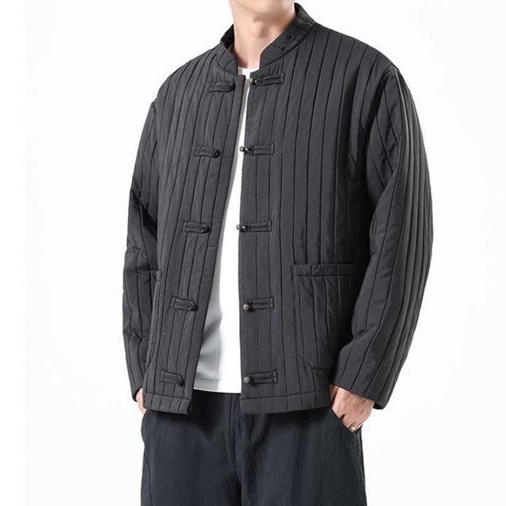 Buddha Stones Fall Winter Casual Tang Style Frog Button Solid Men's Jackets With Pocket - image 8