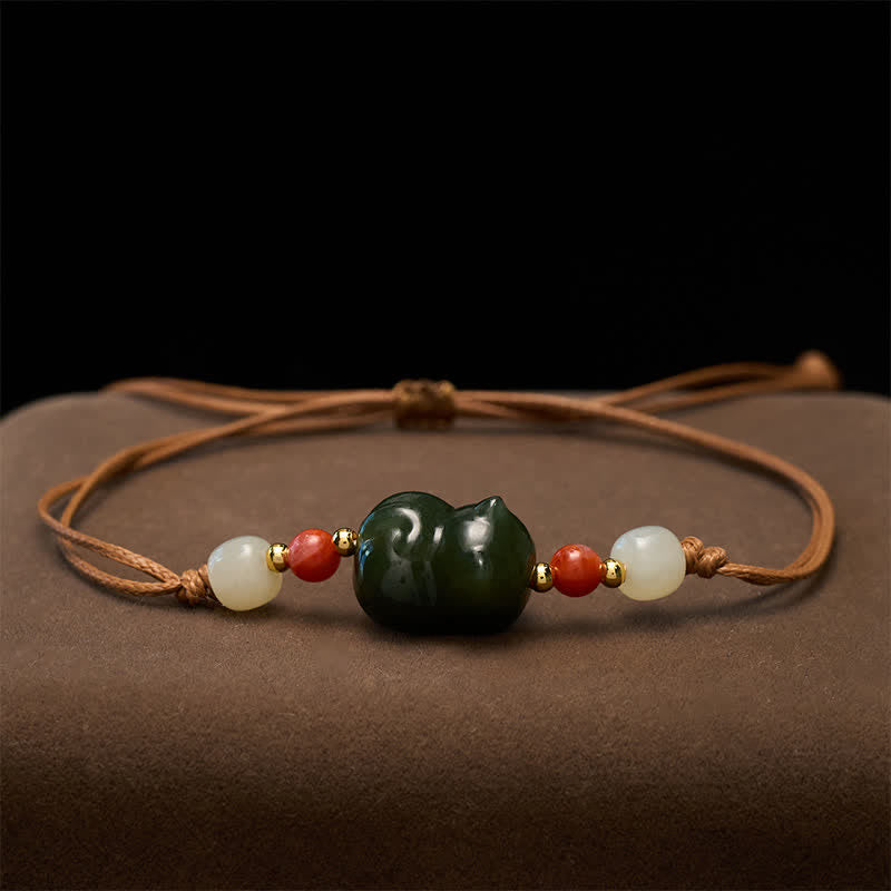 Buddha Stones Natural Hetian Jade Cat Hand-Woven Abundance Bracelet - image 2