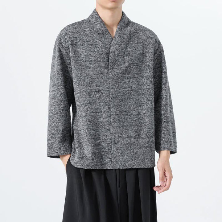 Buddha Stones Fall Winter Minimalist Casual Solid V-Neck Men's Long Sleeve T-Shirts - Gray - US/UK/AU46，EU56 (5XL) - image 6