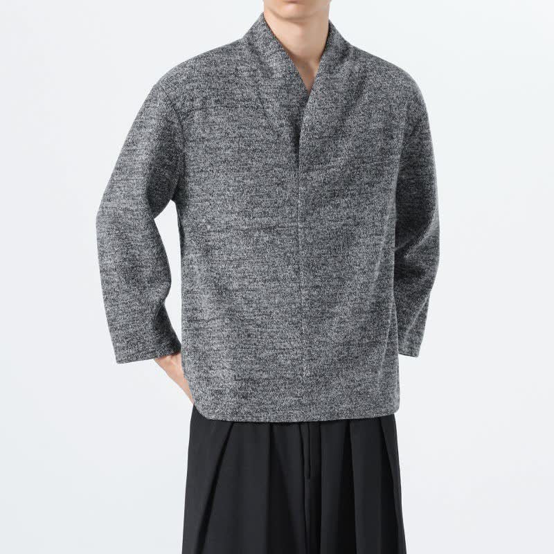 Buddha Stones Fall Winter Minimalist Casual Solid V-Neck Men's Long Sleeve T-Shirts - image 8