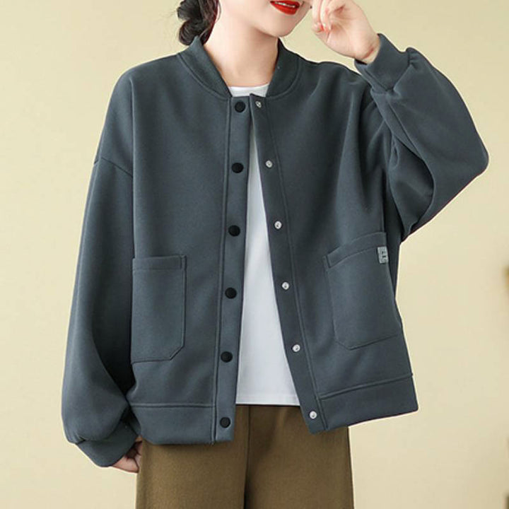 Buddha Stones Fall Casual Minimalist Button-Up Solid Women's Jacket With Pockets - image 14