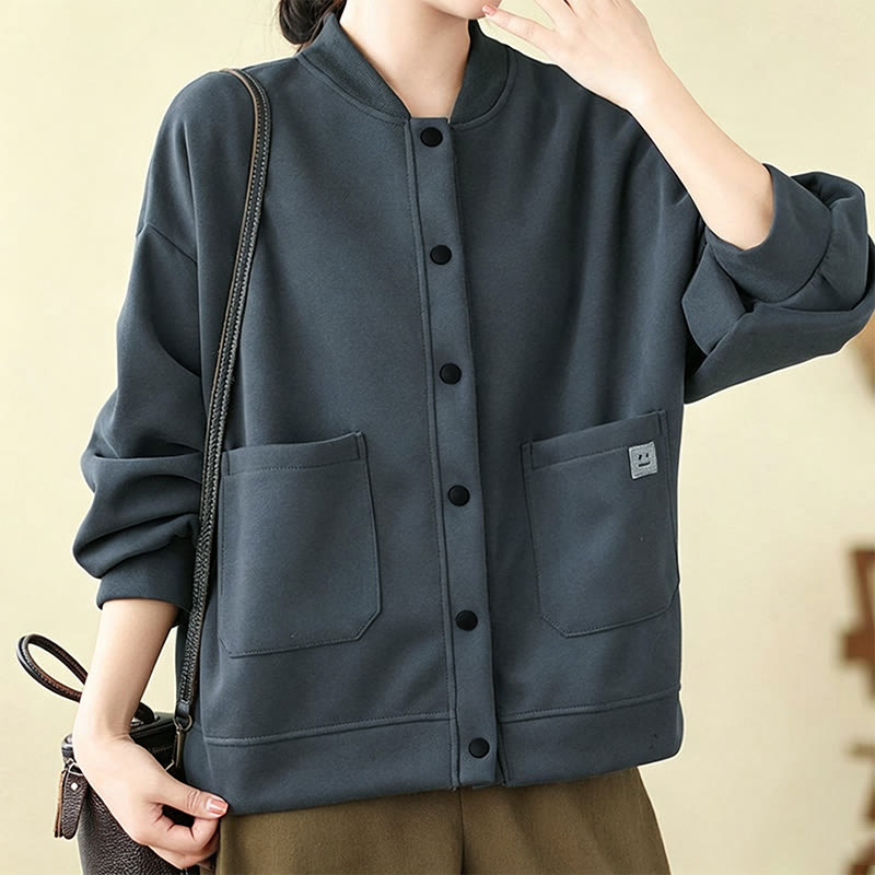 Buddha Stones Fall Casual Minimalist Button-Up Solid Women's Jacket With Pockets - image 16