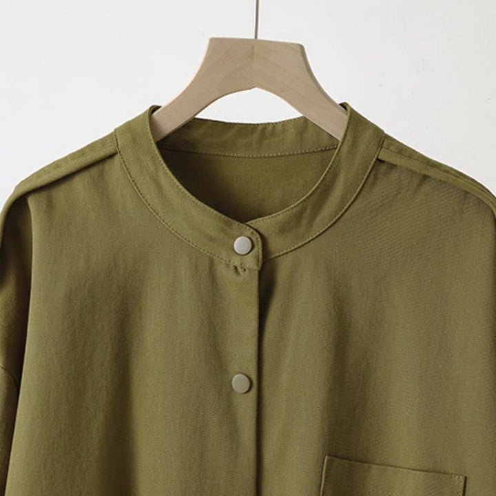 Buddha Stones Fall Casual Tang Style Mandarin Collar Solid Women's Jacket With Patch Pocket - image 2
