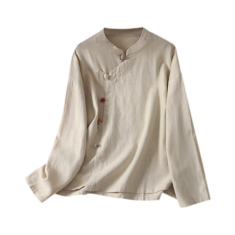 Buddha Stones Spring Fall Vintage Tang Style Frog Button Solid Women's Long Sleeve Shirts - image 14