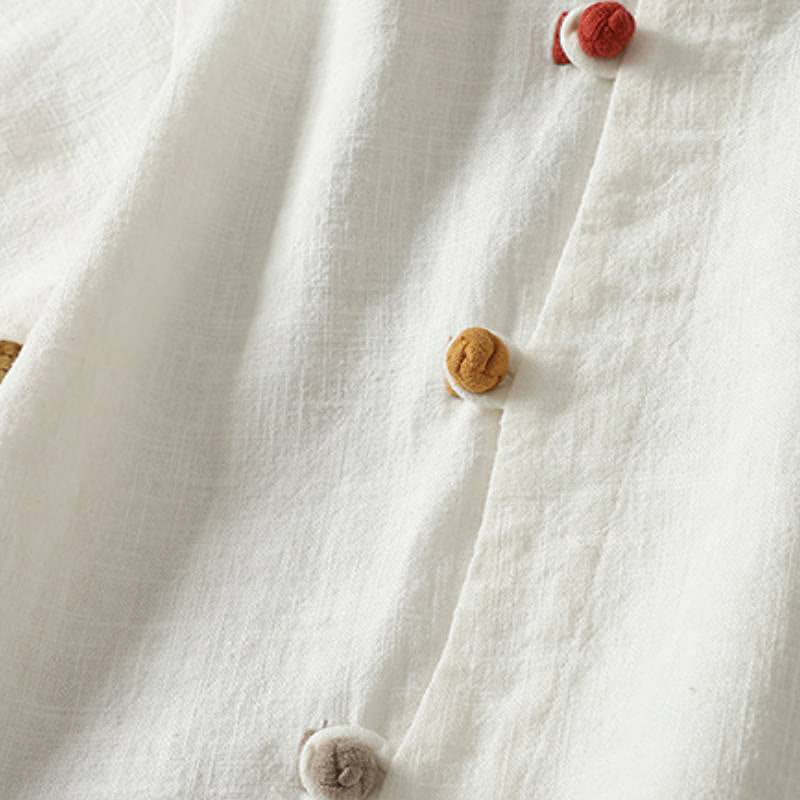 Buddha Stones Spring Fall Vintage Tang Style Frog Button Solid Women's Long Sleeve Shirts - image 4