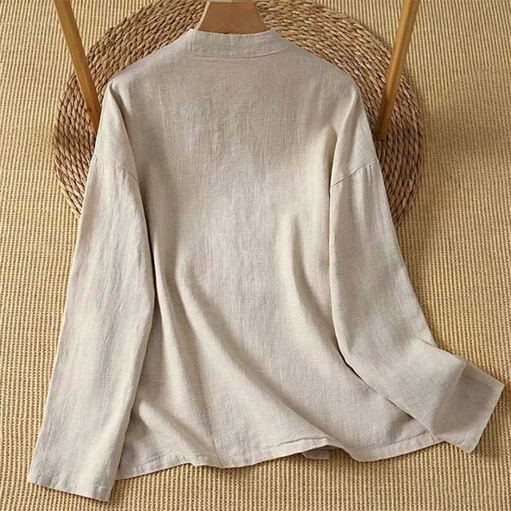 Buddha Stones Spring Fall Vintage Tang Style Frog Button Solid Women's Long Sleeve Shirts - image 10