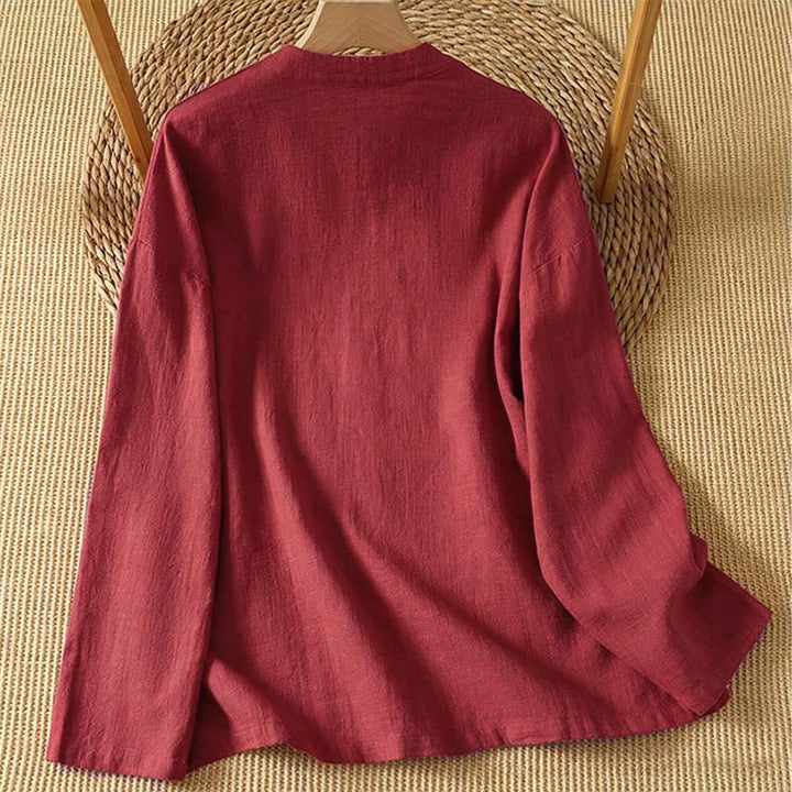 Buddha Stones Spring Fall Vintage Tang Style Frog Button Solid Women's Long Sleeve Shirts - image 16