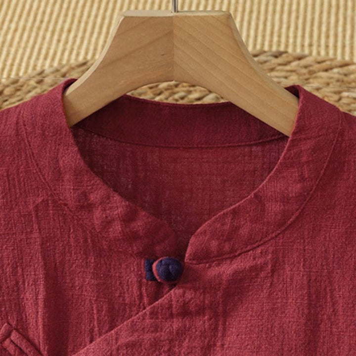 Buddha Stones Spring Fall Vintage Tang Style Frog Button Solid Women's Long Sleeve Shirts - image 17