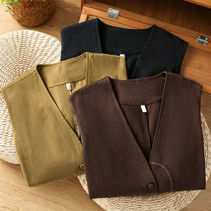 Buddha Stones Summer Casual Minimalist V-Neck Button-Up Solid Tank Top Women's Vest With Pocket - image 22