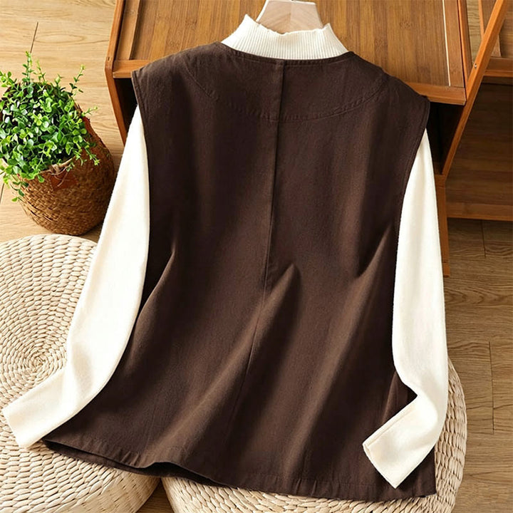 Buddha Stones Summer Casual Minimalist V-Neck Button-Up Solid Tank Top Women's Vest With Pocket - image 15