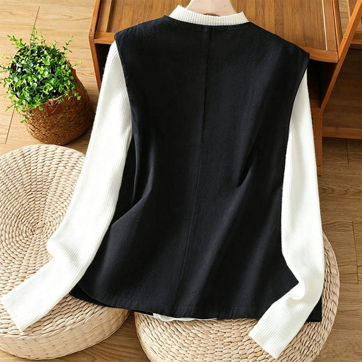Buddha Stones Summer Casual Minimalist V-Neck Button-Up Solid Tank Top Women's Vest With Pocket - image 1