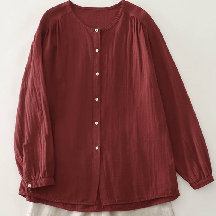 Buddha Stones Spring Fall Casual Vintage Button-Up Solid Women's Long Sleeve Shirts - image 3
