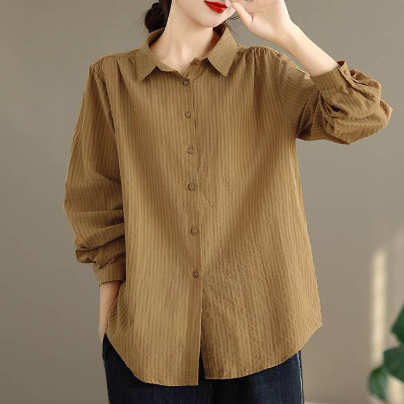 Buddha Stones Spring Fall Classic Simple Button-Up Solid Women's Long Sleeve Shirts - image 2