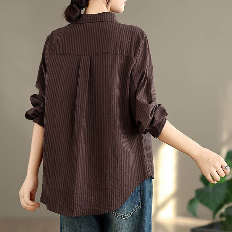 Buddha Stones Spring Fall Classic Simple Button-Up Solid Women's Long Sleeve Shirts - image 16