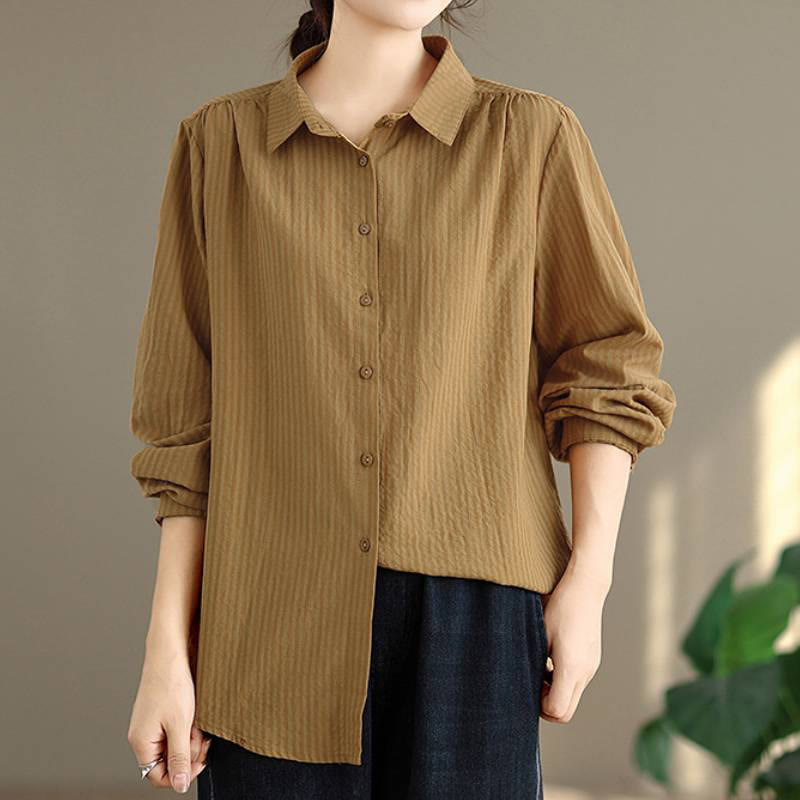 Buddha Stones Spring Fall Classic Simple Button-Up Solid Women's Long Sleeve Shirts - image 1