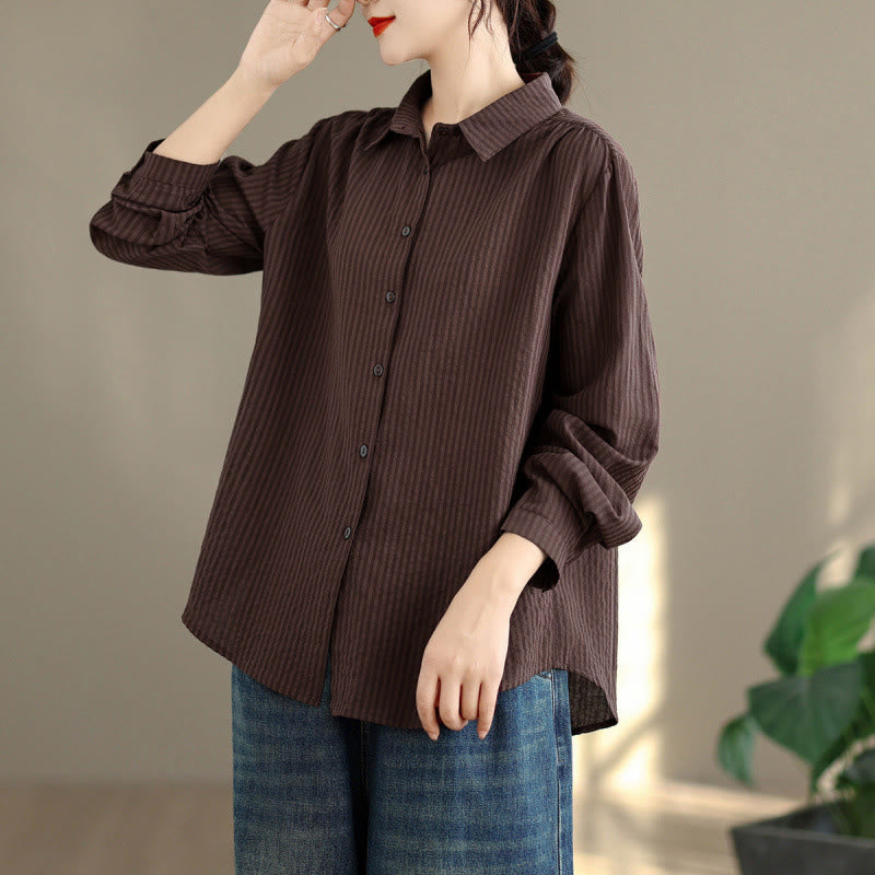 Buddha Stones Spring Fall Classic Simple Button-Up Solid Women's Long Sleeve Shirts - image 13