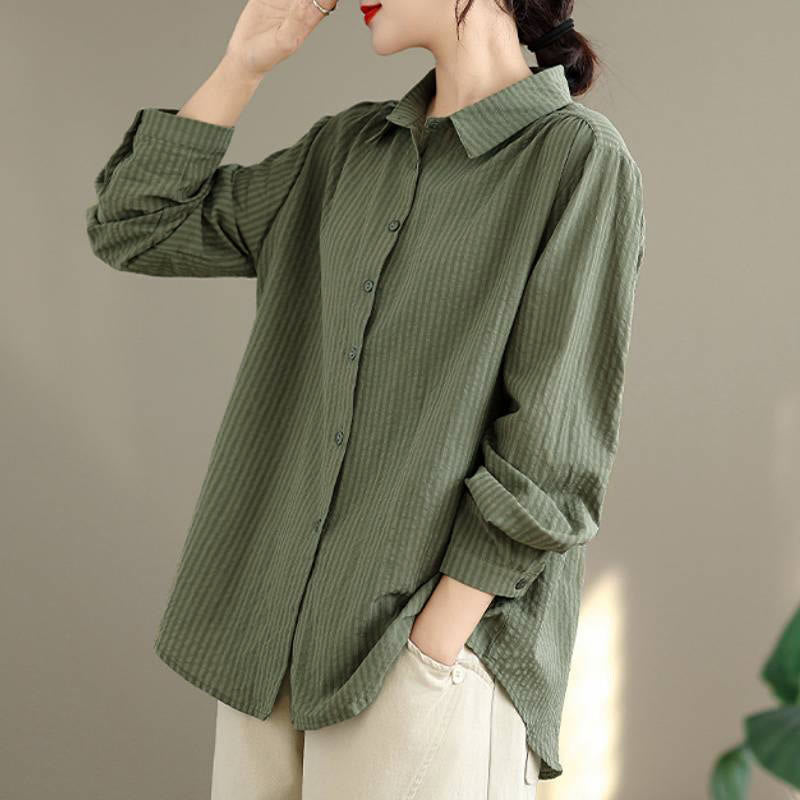Buddha Stones Spring Fall Classic Simple Button-Up Solid Women's Long Sleeve Shirts - image 10