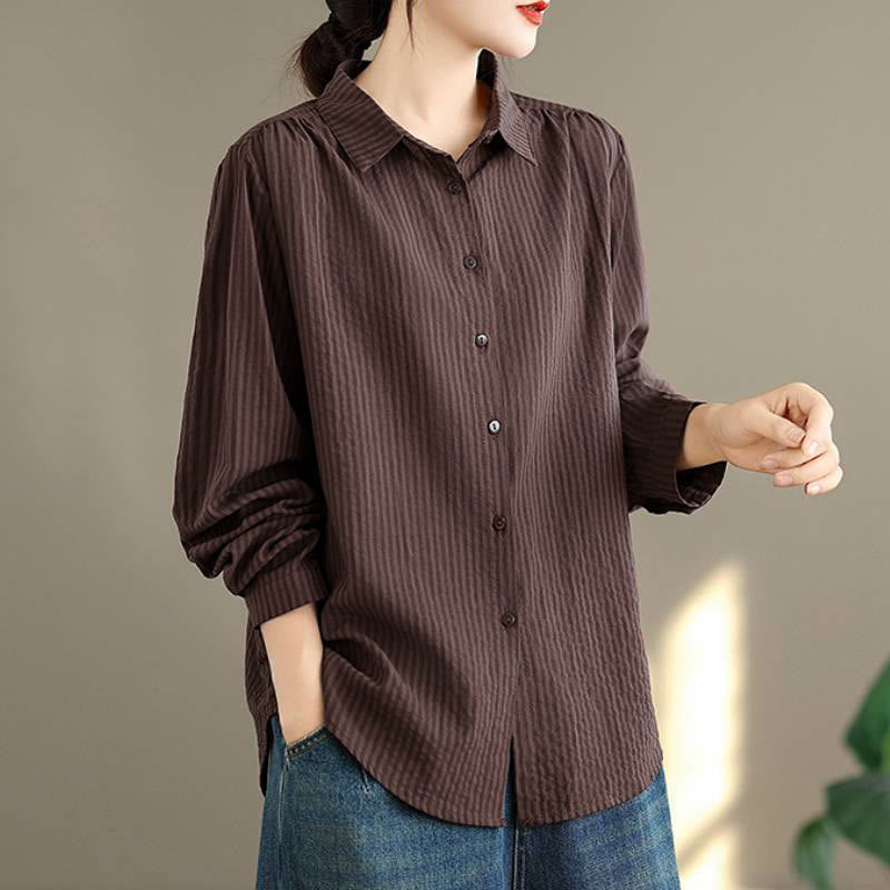 Buddha Stones Spring Fall Classic Simple Button-Up Solid Women's Long Sleeve Shirts - image 14