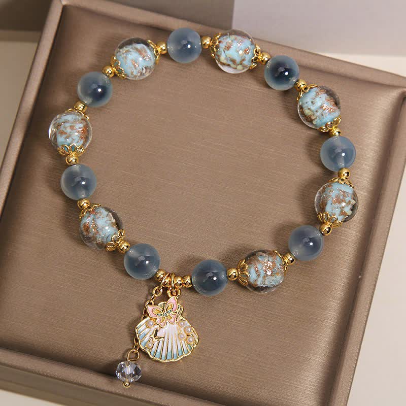 Buddha Stones Candy Agate Liuli Glass Bead Love Shell Butterfly Charm Bracelet - image 3