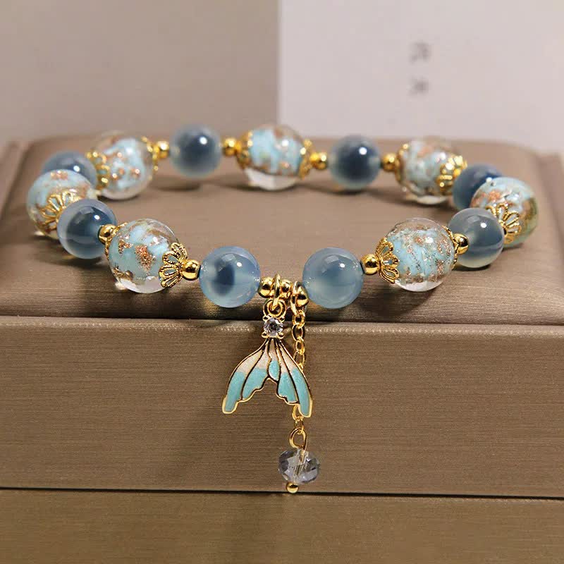 Buddha Stones Blue Candy Agate Liuli Glass Bead Fish Tail Charm Emotional Balance Bracelet - image 7