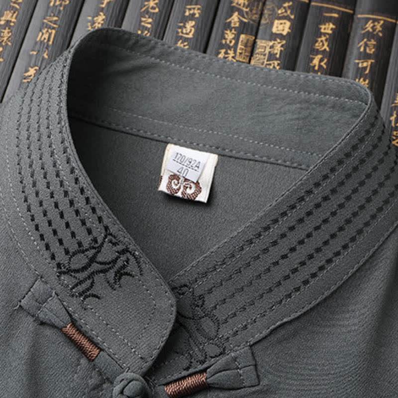 Buddha Stones 2Pcs Spring Fall Tang Style Casual Mandarin Collar Frog Button Solid Shirt Pants Men's Meditation Cloth With Pockets - image 2