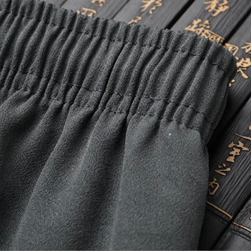 Buddha Stones 2Pcs Spring Fall Tang Style Casual Mandarin Collar Frog Button Solid Shirt Pants Men's Meditation Cloth With Pockets - image 6
