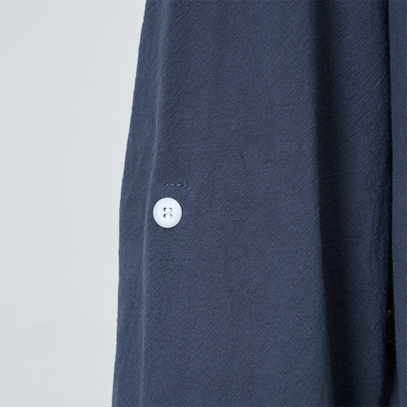 Buddha Stones Spring Fall Casual Tang Style Drawstring Solid Cotton Linen Men's Long Sleeve Shirts - image 5