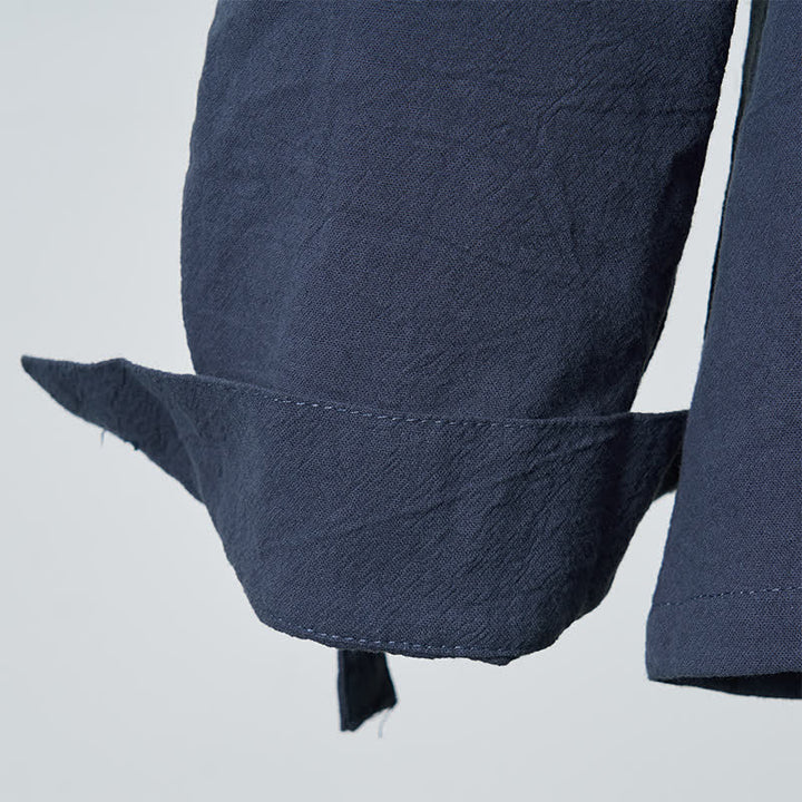 Buddha Stones Spring Fall Casual Tang Style Drawstring Solid Cotton Linen Men's Long Sleeve Shirts - image 6
