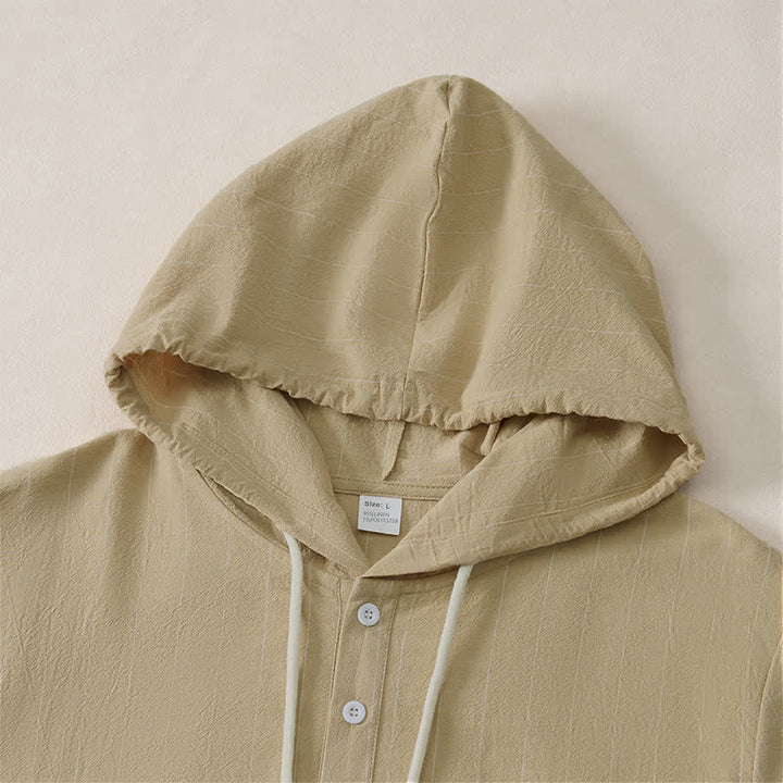 Buddha Stones Spring Casual Minimalist Drawstring Striped Men's Long Sleeve Shirts - image 3