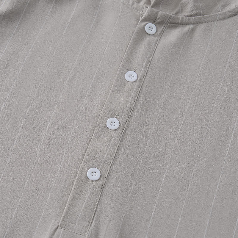 Buddha Stones Spring Casual Minimalist Drawstring Striped Men's Long Sleeve Shirts - image 24