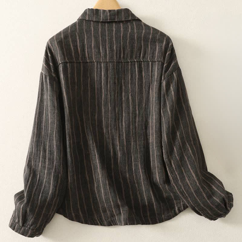 Buddha Stones Fall Casual Vintage Button-Up Striped Women's Jacket With Pockets - image 1