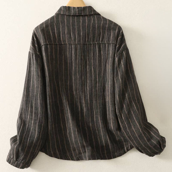 Buddha Stones Fall Casual Vintage Button-Up Striped Women's Jacket With Pockets - image 1