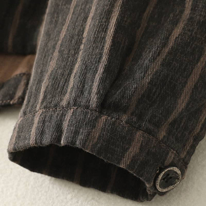 Buddha Stones Fall Casual Vintage Button-Up Striped Women's Jacket With Pockets - image 5
