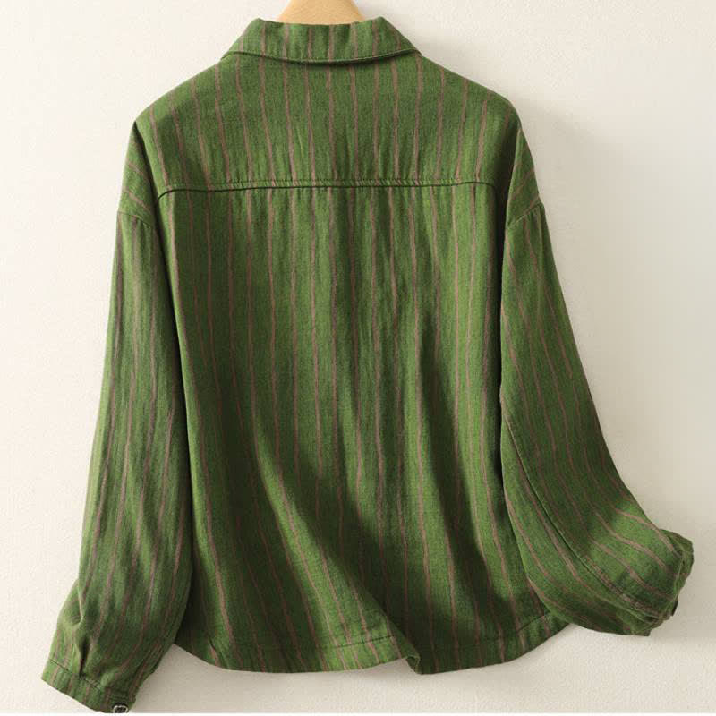 Buddha Stones Fall Casual Vintage Button-Up Striped Women's Jacket With Pockets - image 7
