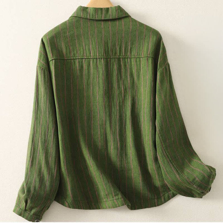 Buddha Stones Fall Casual Vintage Button-Up Striped Women's Jacket With Pockets - image 7