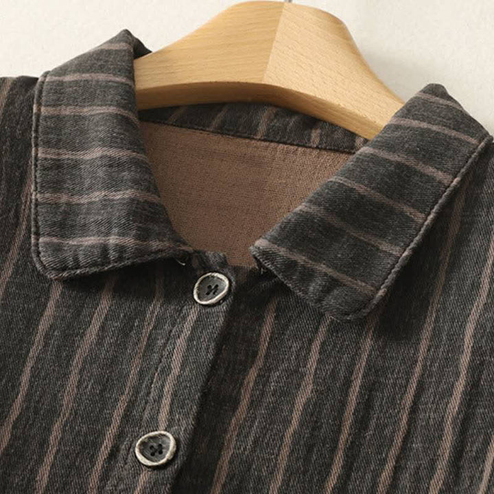 Buddha Stones Fall Casual Vintage Button-Up Striped Women's Jacket With Pockets - image 2