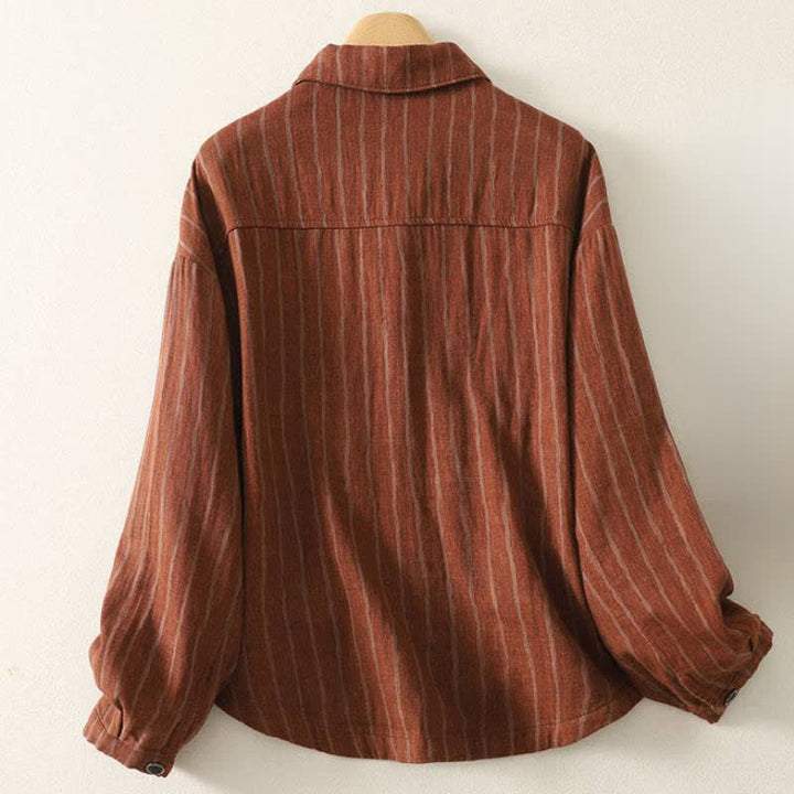 Buddha Stones Fall Casual Vintage Button-Up Striped Women's Jacket With Pockets - image 9