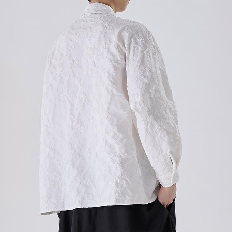 Buddha Stones Spring Fall Vintage Tang Style Frog Button Jacquard Floral Men's Long Sleeve Shirts With Patch Pocket - image 11