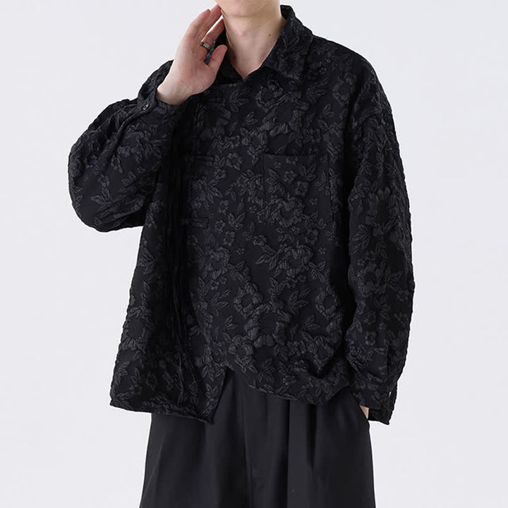Buddha Stones Spring Fall Vintage Tang Style Frog Button Jacquard Floral Men's Long Sleeve Shirts With Patch Pocket - image 6