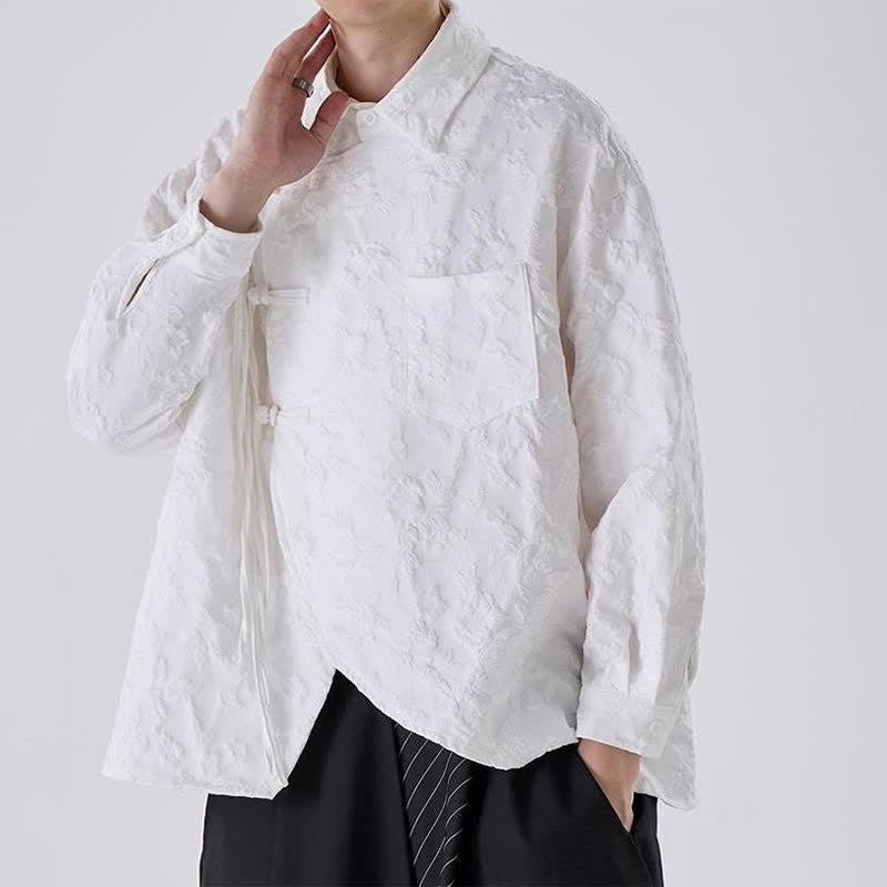 Buddha Stones Spring Fall Vintage Tang Style Frog Button Jacquard Floral Men's Long Sleeve Shirts With Patch Pocket - image 9