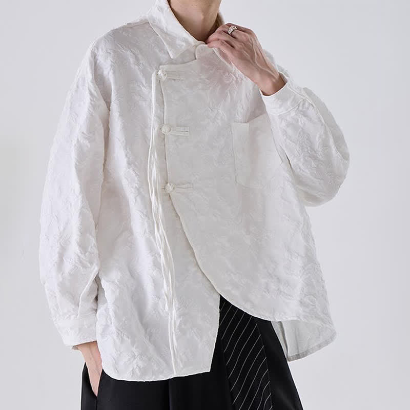 Buddha Stones Spring Fall Vintage Tang Style Frog Button Jacquard Floral Men's Long Sleeve Shirts With Patch Pocket - image 8