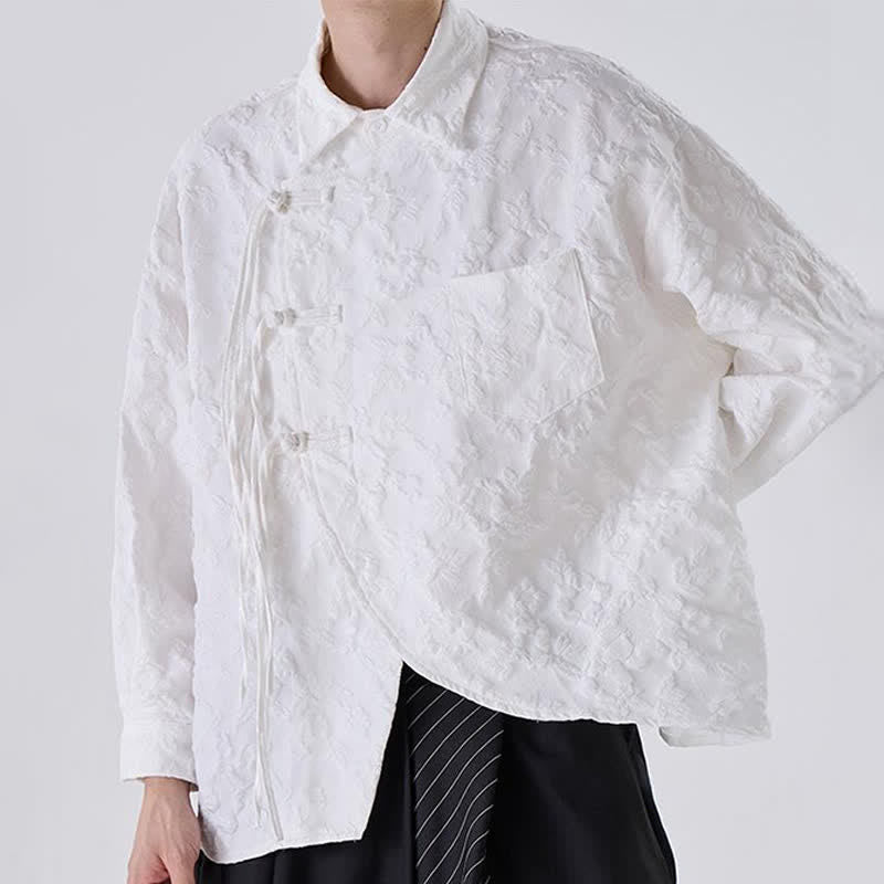 Buddha Stones Spring Fall Vintage Tang Style Frog Button Jacquard Floral Men's Long Sleeve Shirts With Patch Pocket - image 10