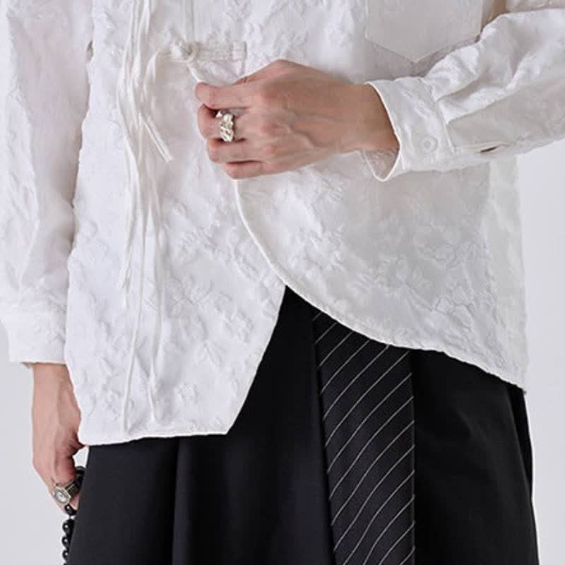 Buddha Stones Spring Fall Vintage Tang Style Frog Button Jacquard Floral Men's Long Sleeve Shirts With Patch Pocket - image 17