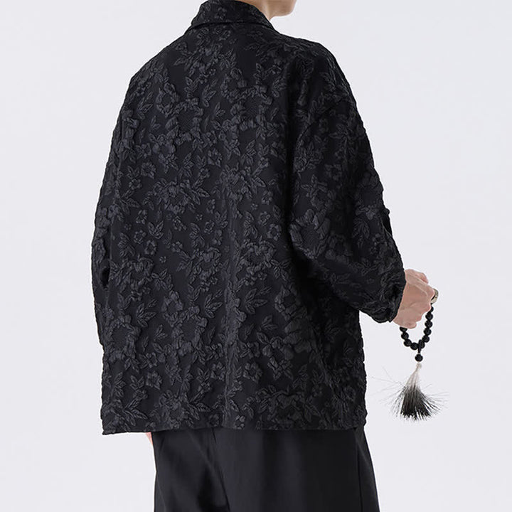 Buddha Stones Spring Fall Vintage Tang Style Frog Button Jacquard Floral Men's Long Sleeve Shirts With Patch Pocket - image 4